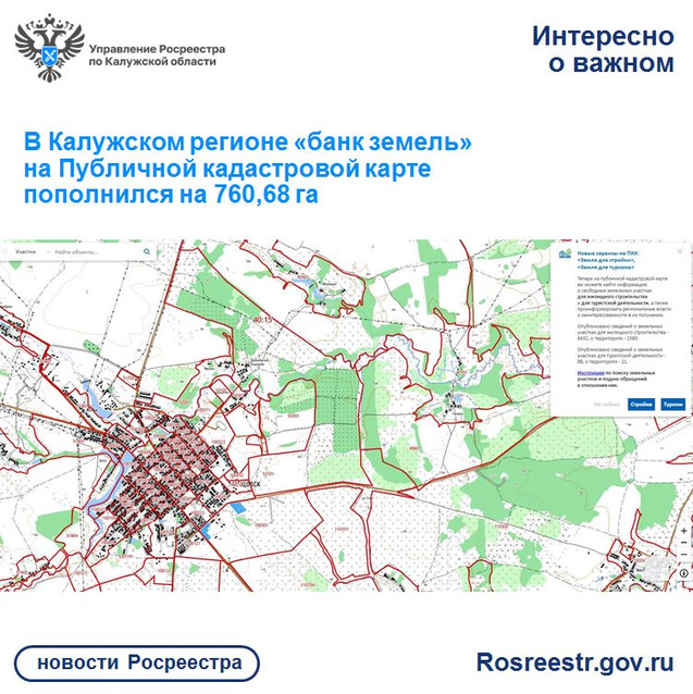 В Калужском регионе «банк земель» на Публичной кадастровой карте пополнился на 760,68 га