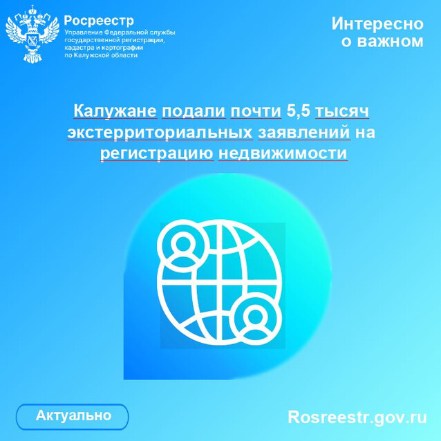Калужане подали почти 5,5 тысяч экстерриториальных заявлений на регистрацию недвижимости